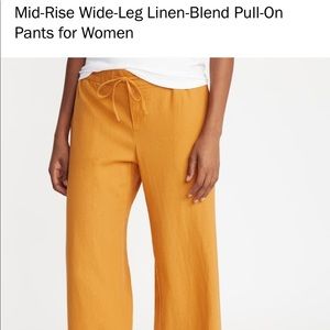 Mid- Raise Wide Leg Linen Blend Pull On Pants